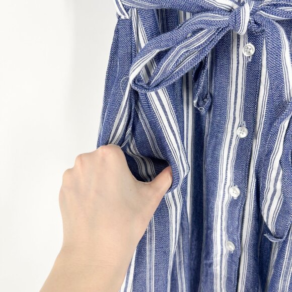 Harper Heritage Blue/White Striped Button Front Tie Waist Shirt Dress - Picture 4 of 6